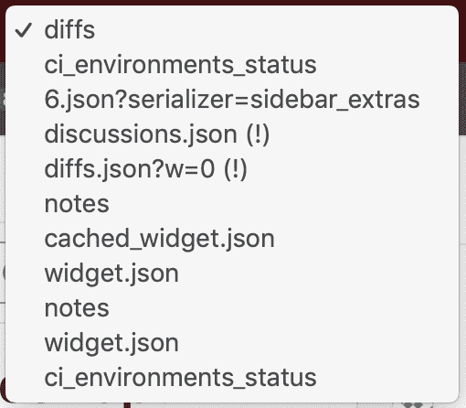 Request selector showing dropdown