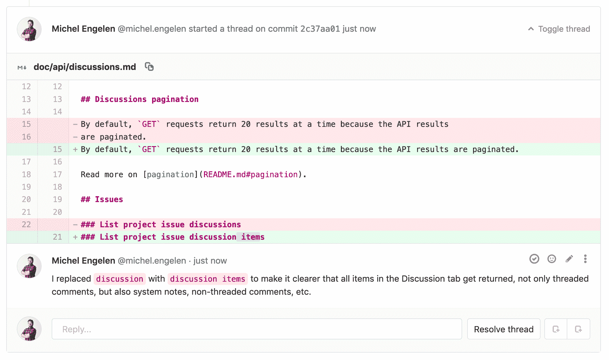 Merge request Discussions tab