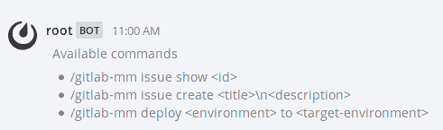 Mattermost bot available commands