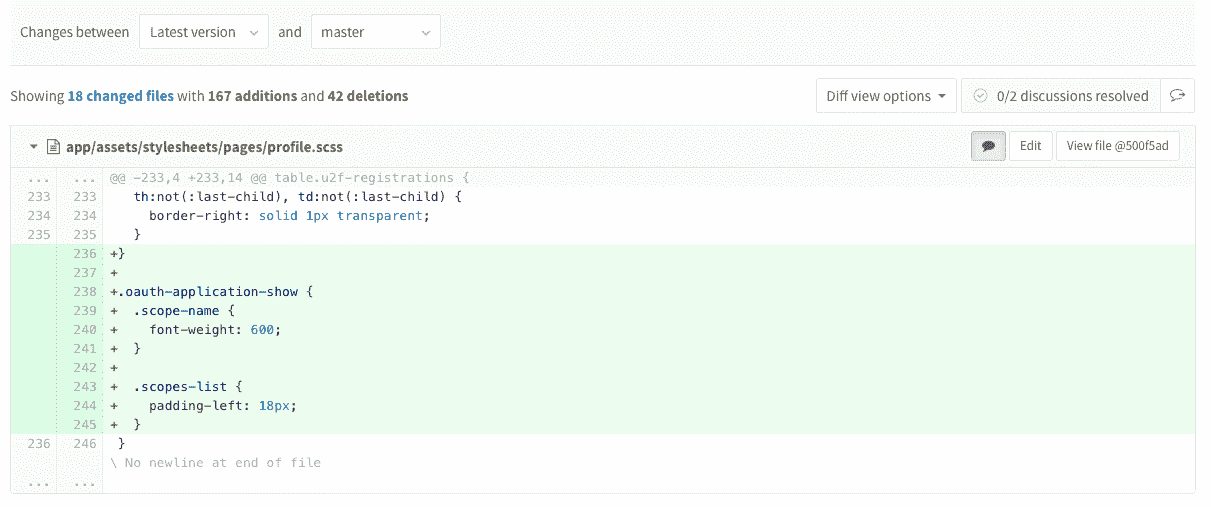 Merge request versions