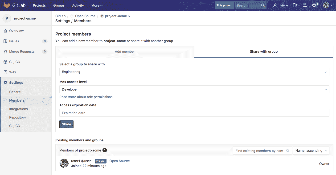 share project with groups tab