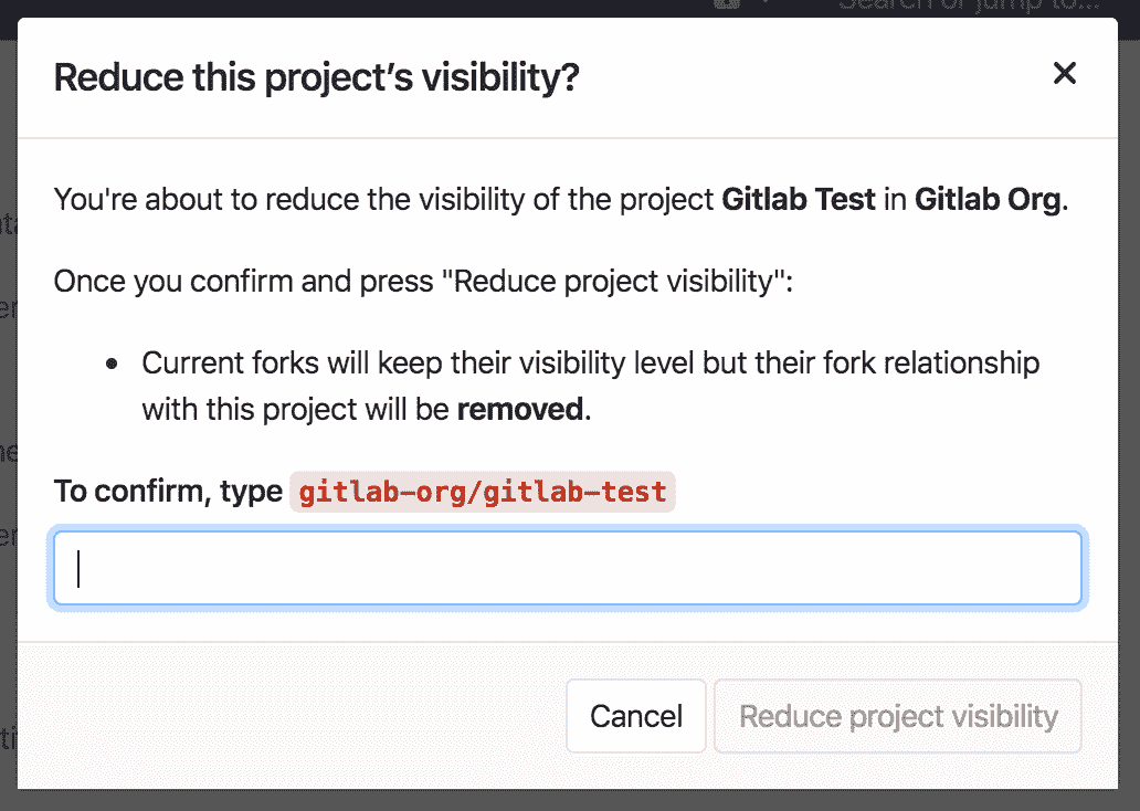 Project visibility change confirmation