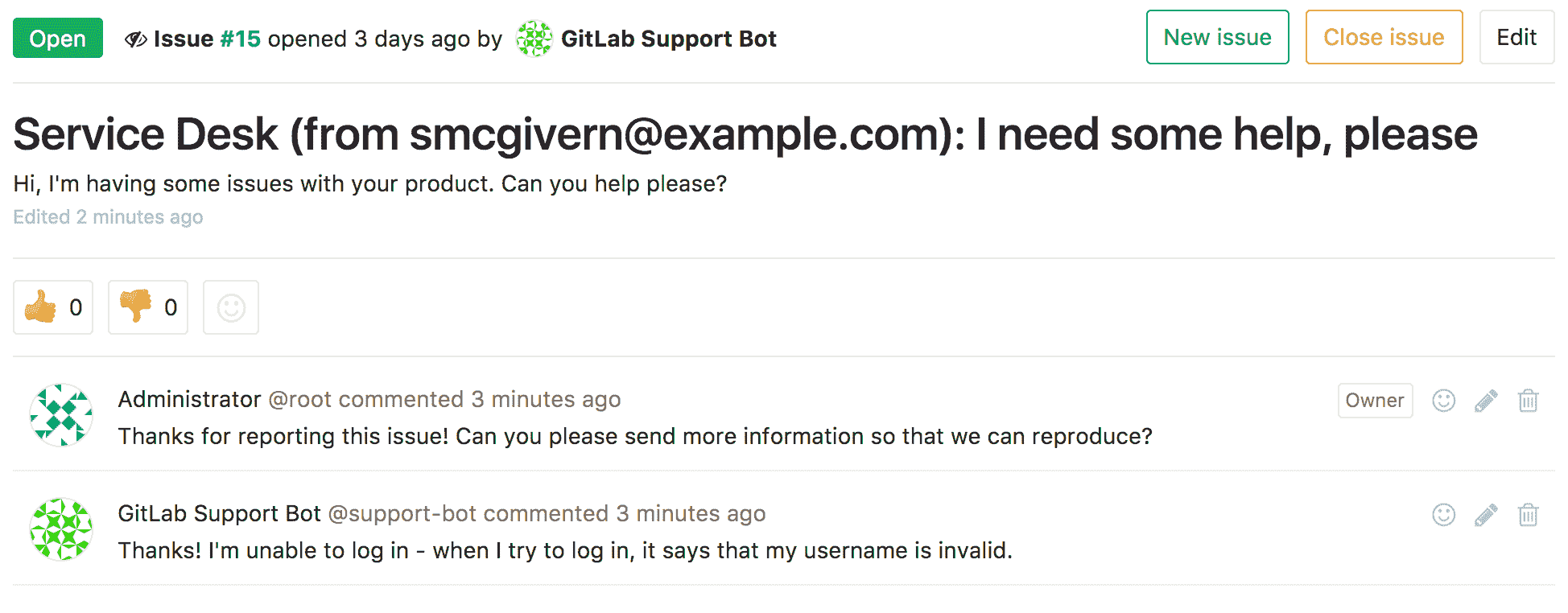 Service Desk issue thread