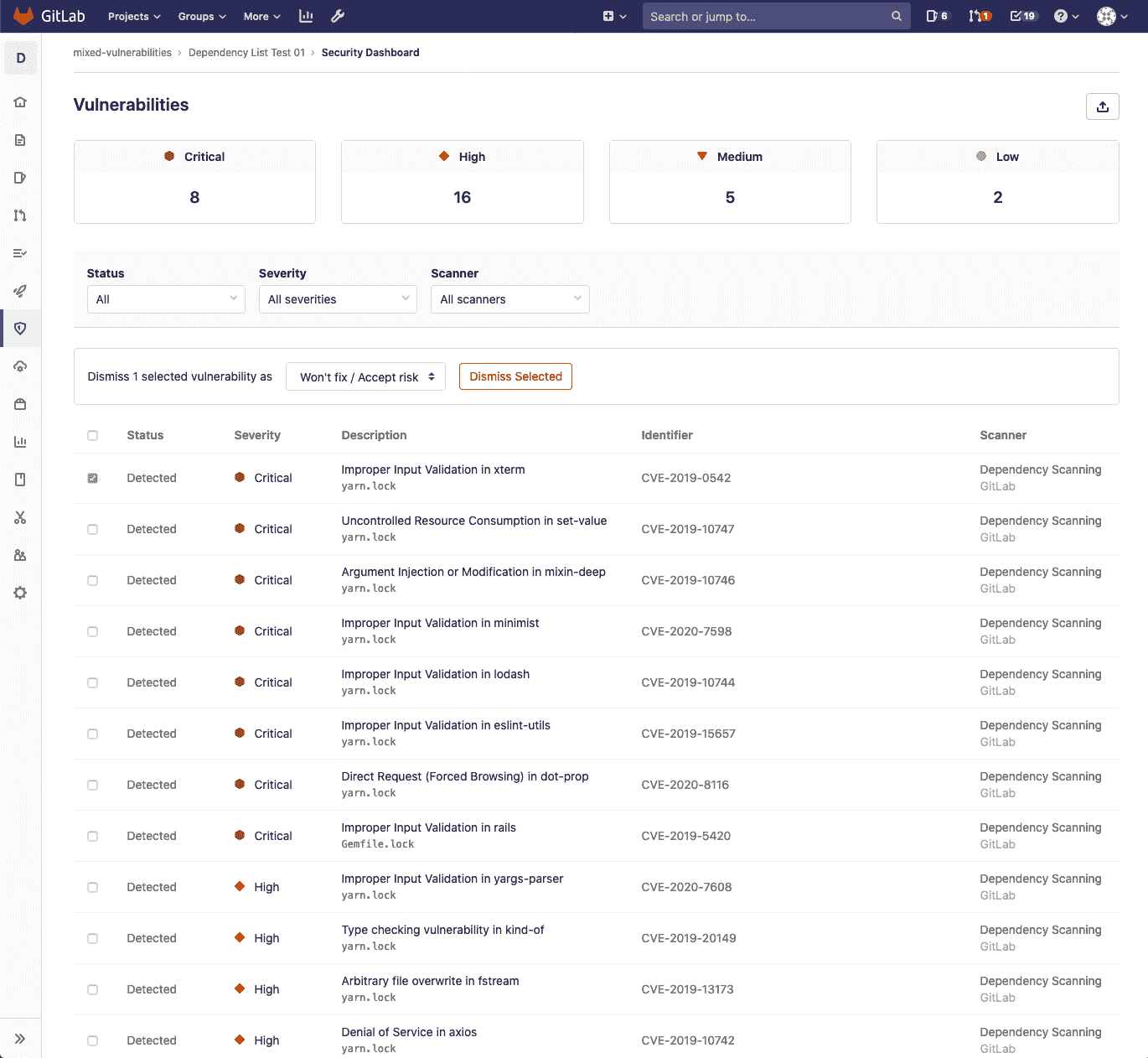 Project Security Dashboard