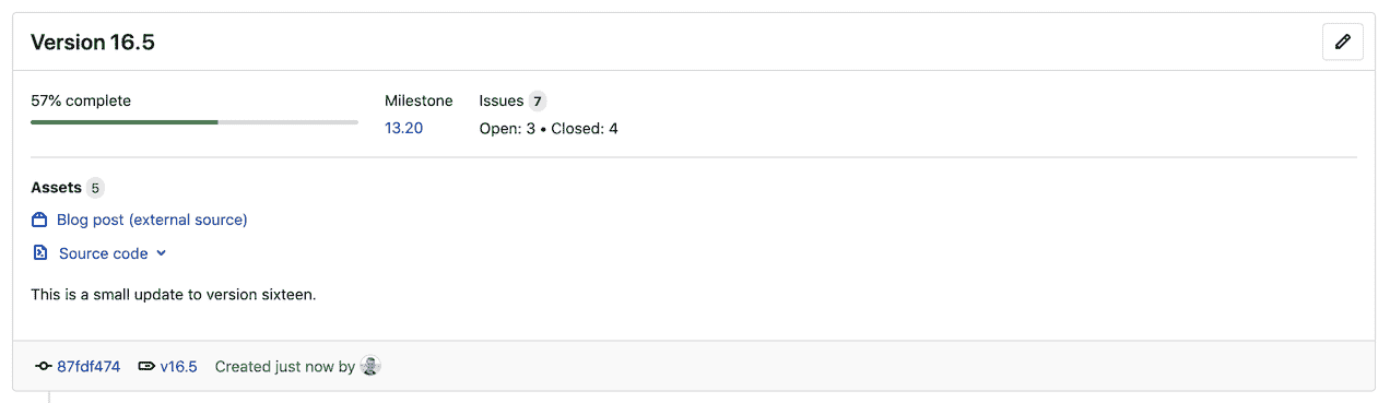 A Release with one associated milestone