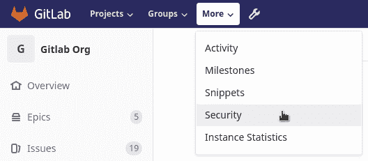 Instance Security Dashboard navigation link