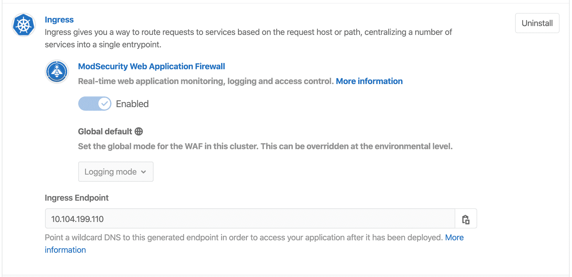 WAF settings disabled