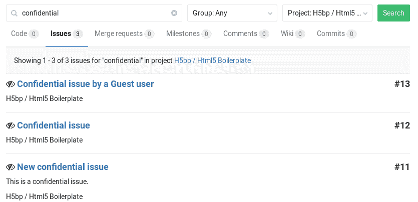 Confidential issues search master