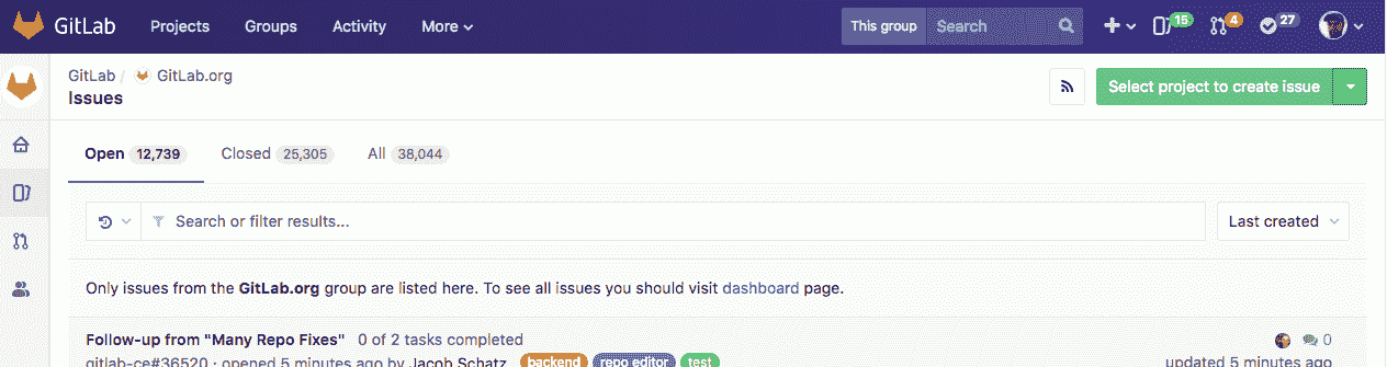 Select project to create issue