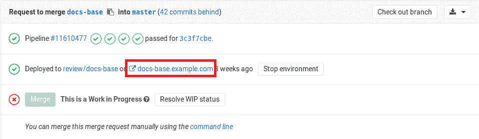 合并请求中的环境 URL