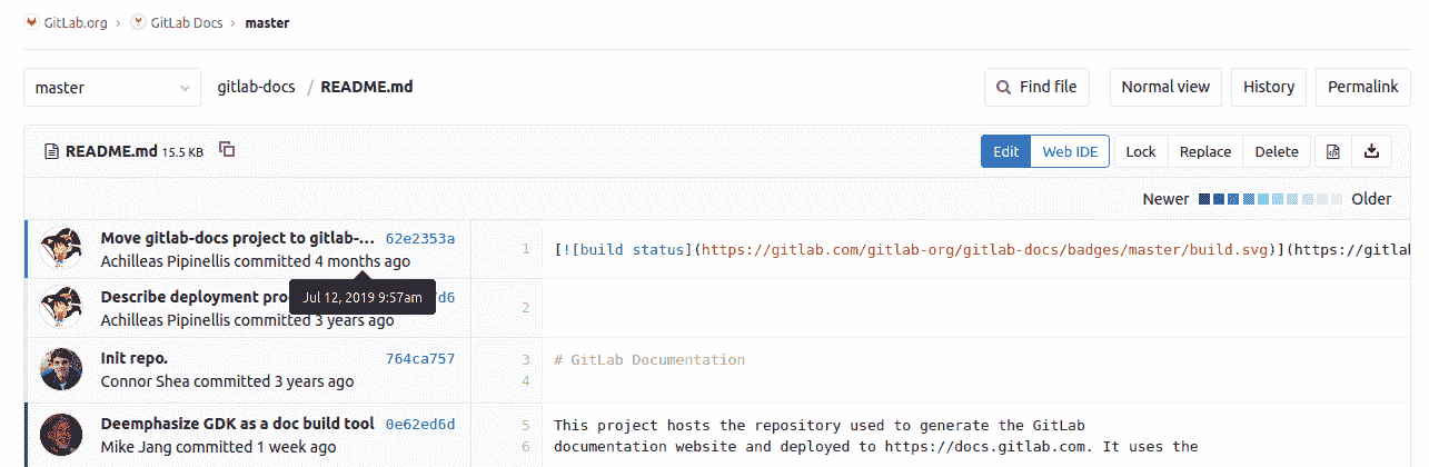 Git blame output