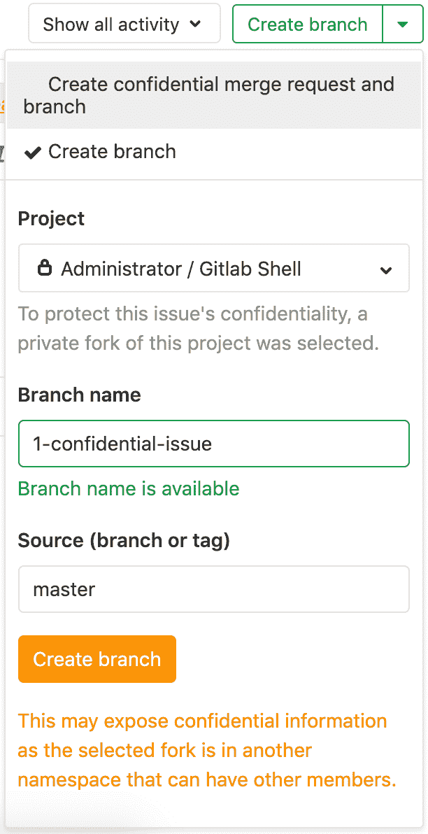 Create Confidential Branch Dropdown