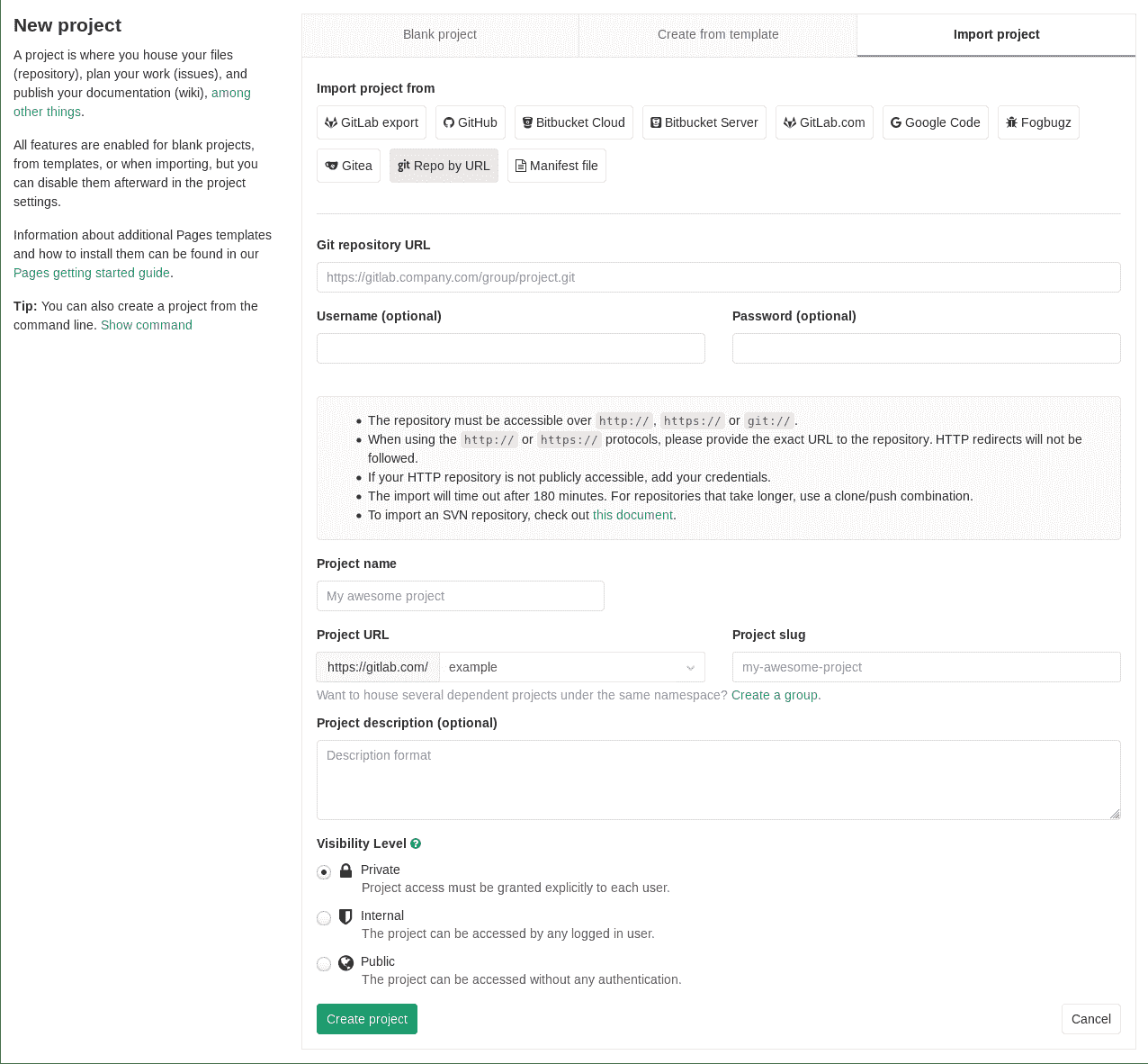 Import project by repo URL