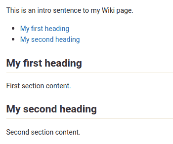 Preview of an auto-generated TOC in a Wiki