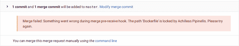 Merge request error message