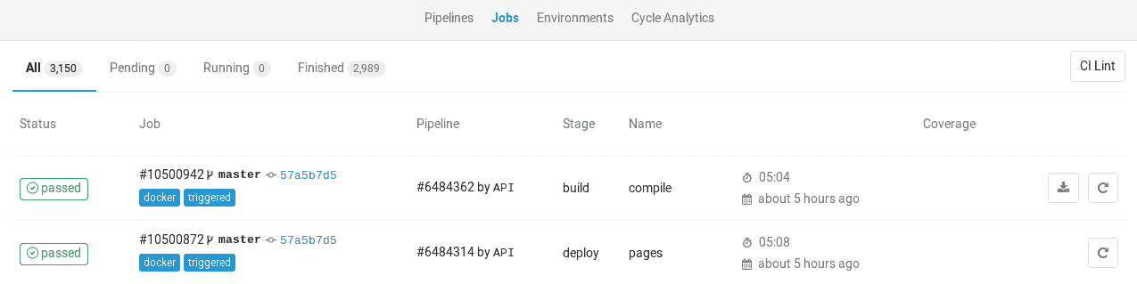 Job artifacts in Builds page