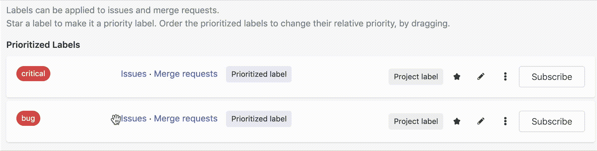 Drag to change label priority