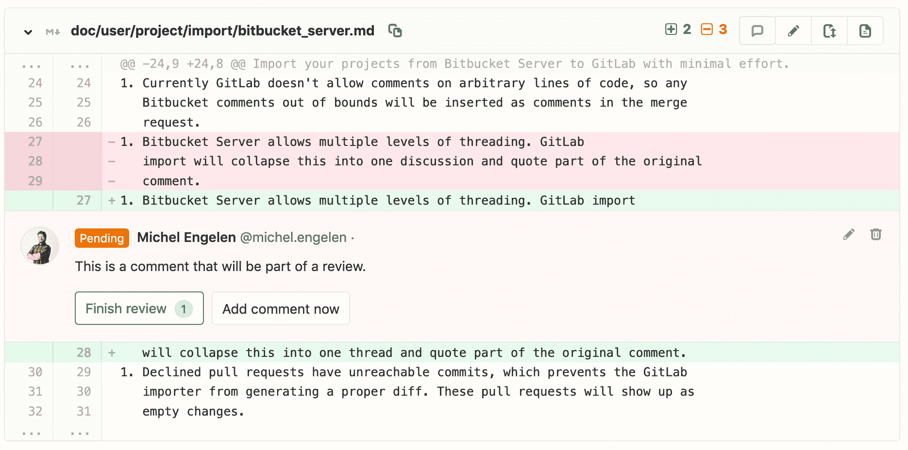 A comment that is part of a review