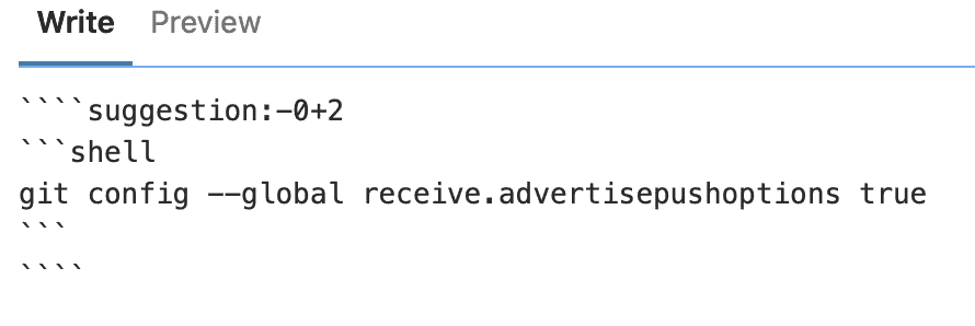 A comment editor with a suggestion with a fenced code block