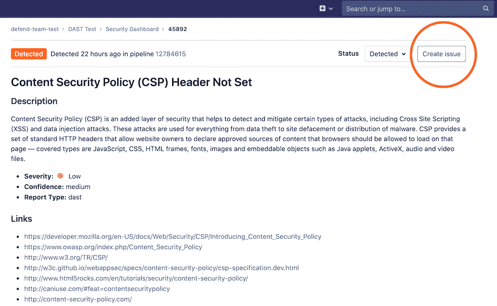 Create an issue for the vulnerability