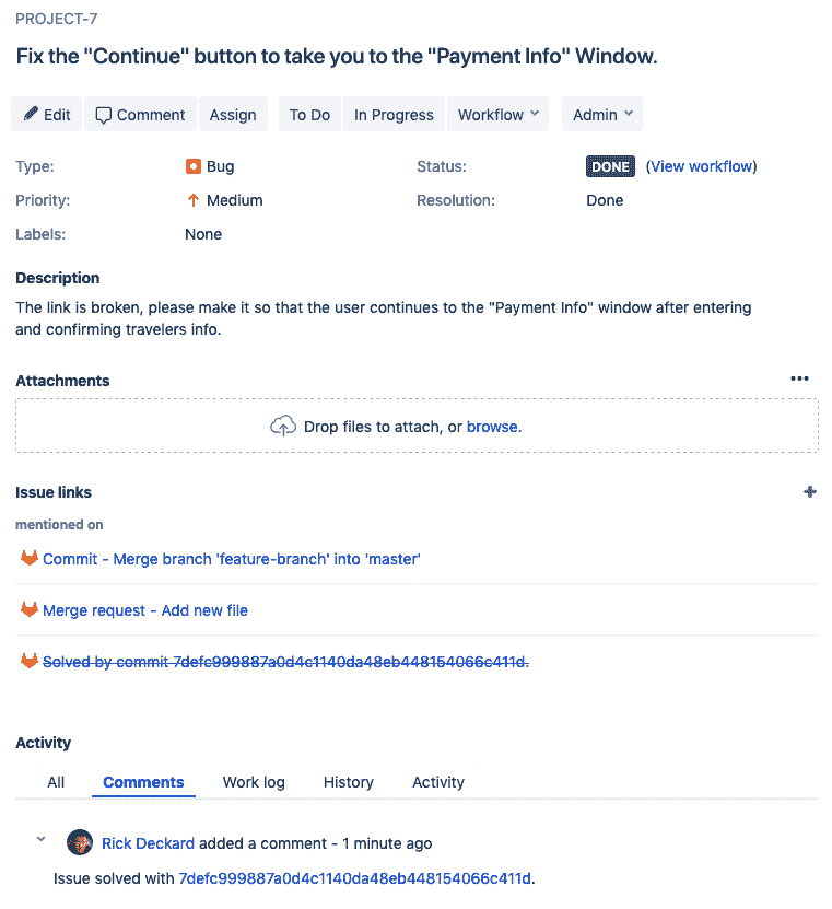 The GitLab integration closes Jira issue