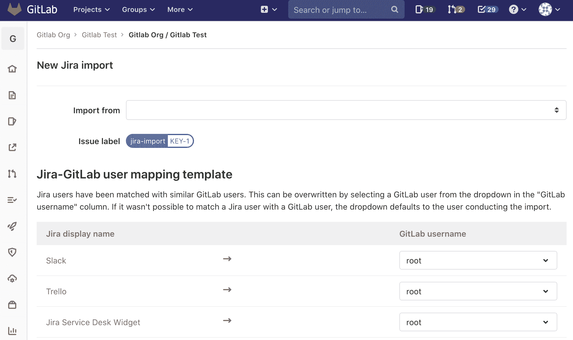 Import issues from Jira form