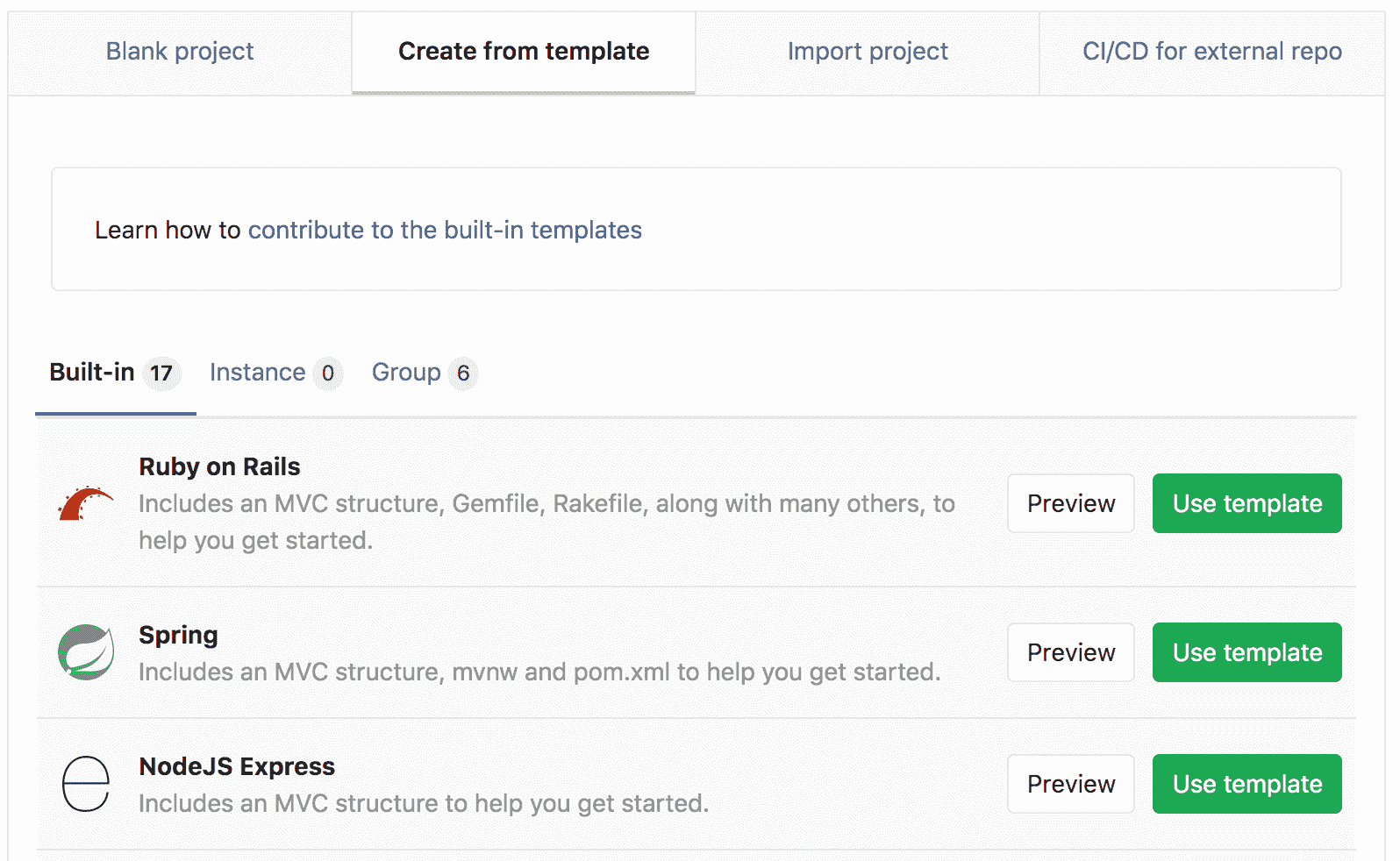 Select project template