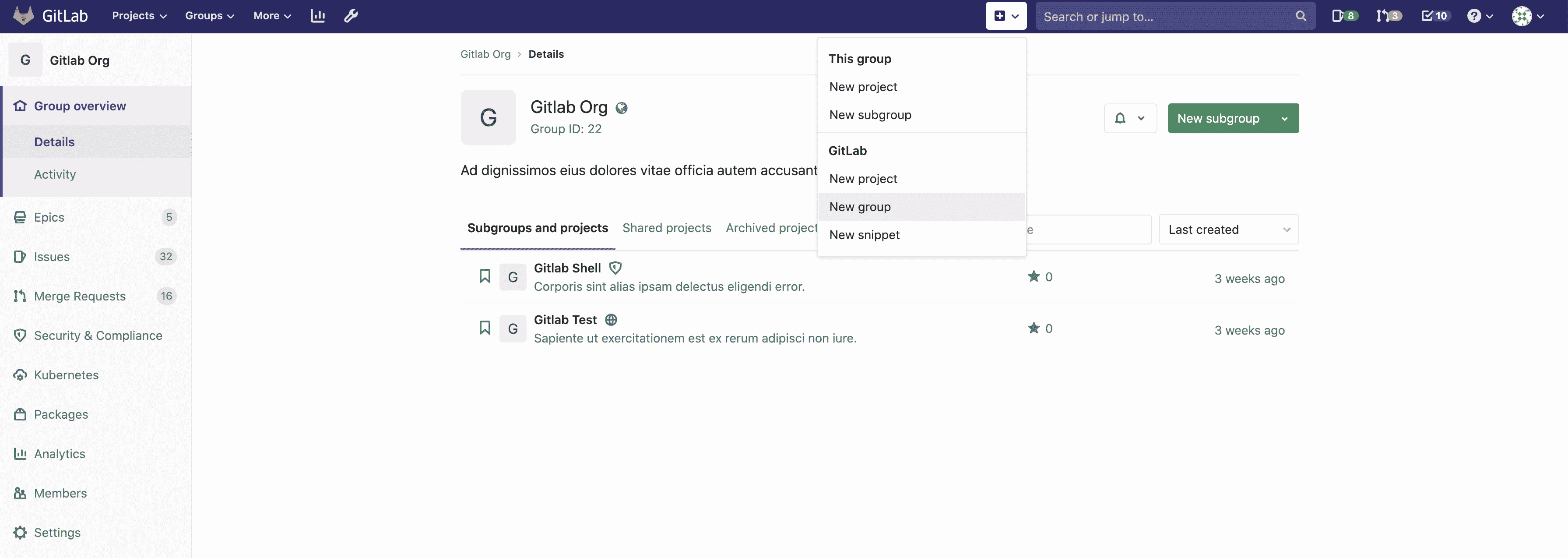 Navigation paths to create a new group