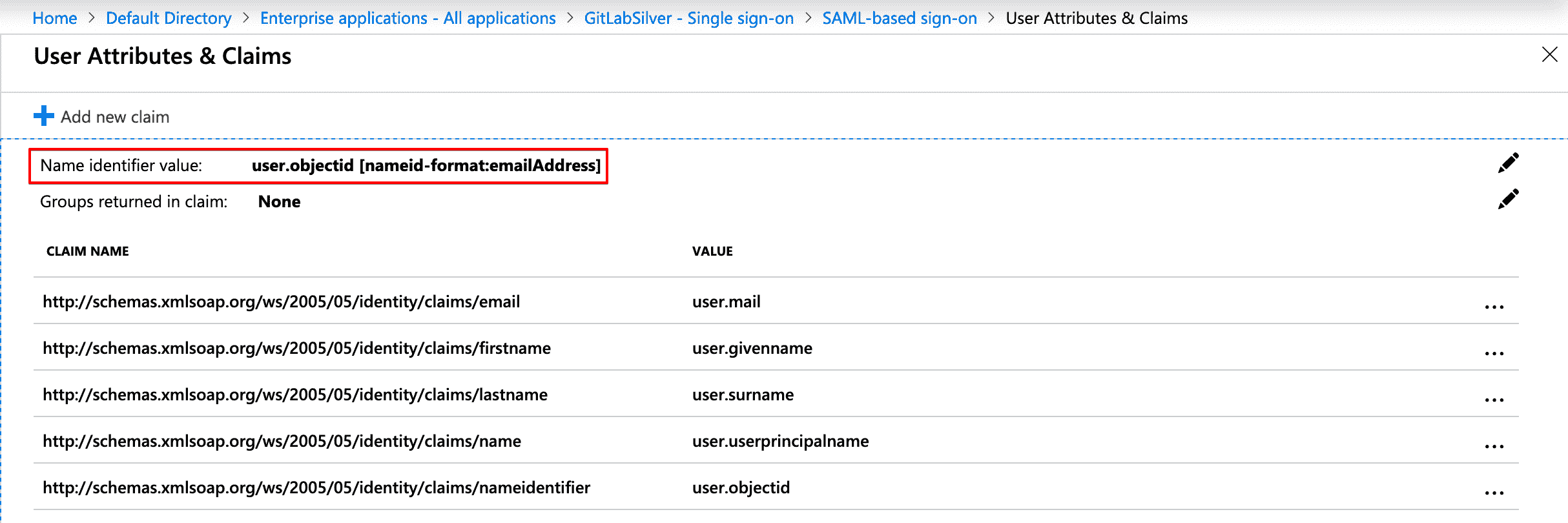 Name identifier value mapping